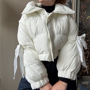 Selkie Cropped Ivory Marshmallow Puffer Plus Size 3X Bow Sleeve